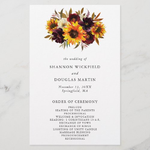 Rustic Fall Sunflower Budget Wedding Program Flyer