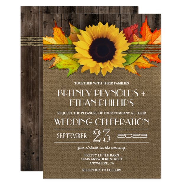 Rustic Fall Sunflower + Burlap Wedding Invitations