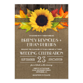 Rustic Fall Sunflower   Burlap Wedding Invitations