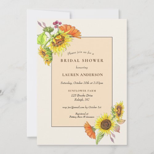 Rustic Fall Sunflower Country Bridal Shower  Invitation