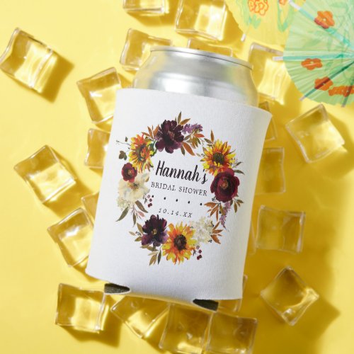 Rustic Fall Sunflower Floral Custom Bridal Shower Can Cooler