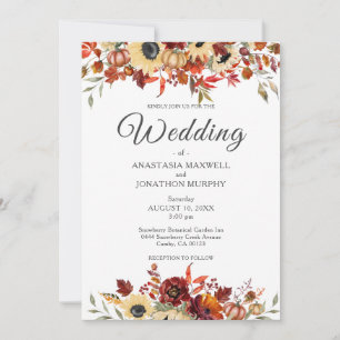 Rustic Fall Sunflower Floral Pumpkin Wedding Invitation
