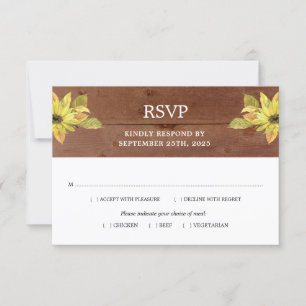 Rustic Fall Sunflower Lantern Wood Wedding RSVP Card