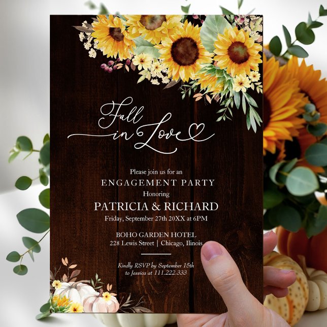 Rustic Fall Sunflower Pumpkin Engagement Party Invitation (Creator Uploaded)