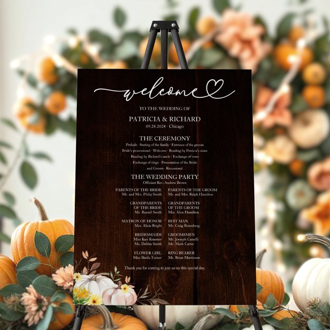 Rustic Fall Sunflower Pumpkin Wedding Program Sign (Creator Uploaded)
