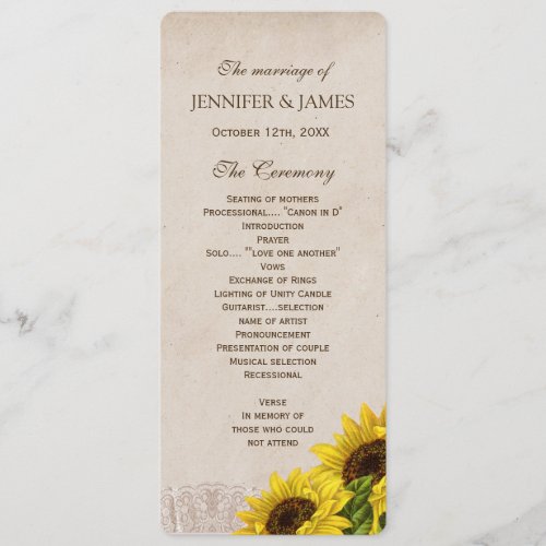 Rustic Fall Sunflower Wedding Program