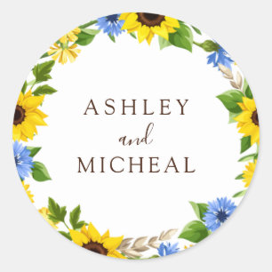 Rustic Fall Sunflower Wreath Wedding Sticker