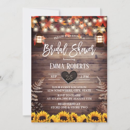 Rustic Fall Sunflowers  Lantern Bridal Shower Invitation