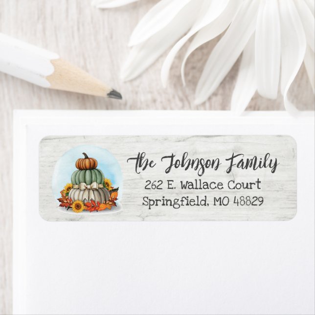 Rustic Fall Sunflowers & Pumpkins Return Address Label (Insitu)