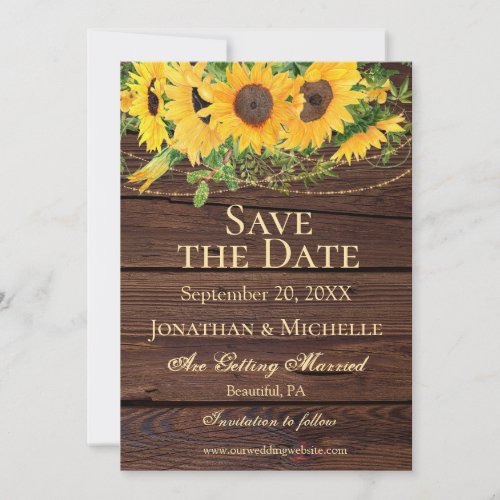 Rustic Fall Sunflowers Wood Inspirational Wedding Save The Date