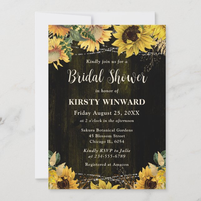 Rustic Fall Sunflowers Wood Lights Bridal Shower Invitation (Front)