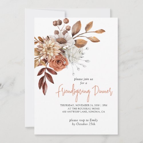 Rustic Fall Terracotta Bisque Floral Friendsgiving Invitation