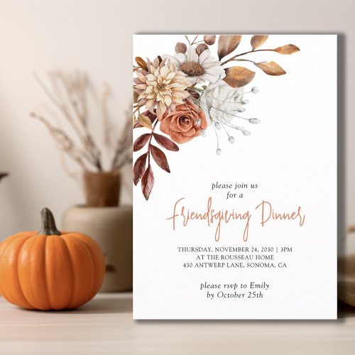 Rustic Fall Terracotta Bisque Floral Friendsgiving Invitation