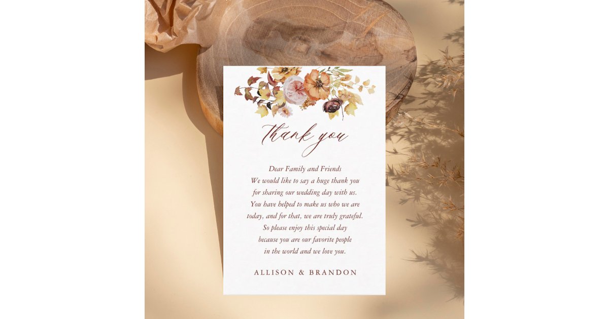 Rustic Fall Terracotta Boho Wedding Thank You Place Card | Zazzle