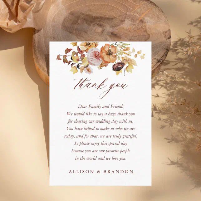 Rustic Fall Terracotta Boho Wedding Thank You Place Card | Zazzle
