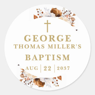 Rustic Fall Terracotta Botanical Modern Baptism Classic Round Sticker
