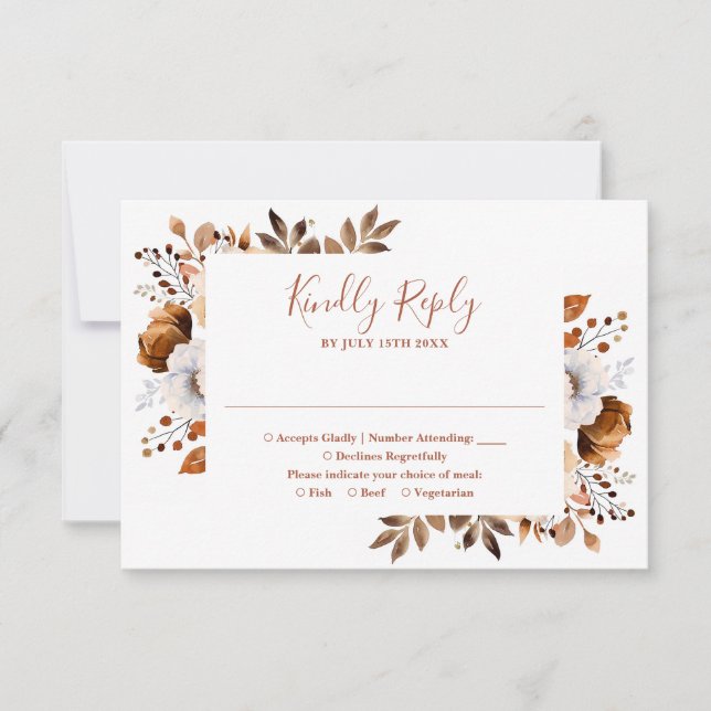 Rustic Fall Terracotta Elegant Floral Wedding RSVP Card (Front)