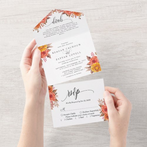 Rustic Fall Terracotta Floral Autumn Wedding All In One Invitation