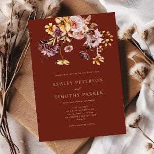 Rustic Fall Terracotta Floral Boho Wedding Invitation