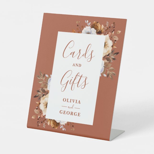 Rustic Fall Terracotta Floral Cards And Gifts Pedestal Sign (Front)