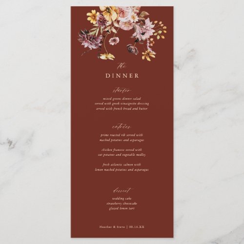 Rustic Fall Terracotta Floral Wedding Dinner Menu