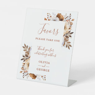 Rustic Fall Terracotta Floral Wedding Favors Pedestal Sign