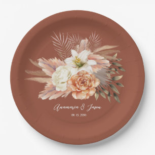 Rustic Fall Terracotta Floral Wedding Paper Plates