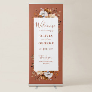 Rustic Fall Terracotta Floral Wedding Welcome Retractable Banner