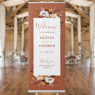 Rustic Fall Terracotta Floral Wedding Welcome Retractable Banner