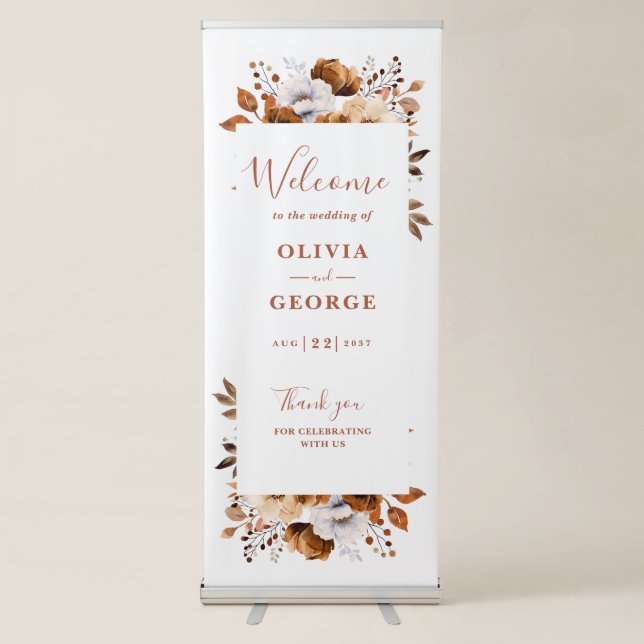 Rustic Fall Terracotta Floral Wedding Welcome Retractable Banner (Front)