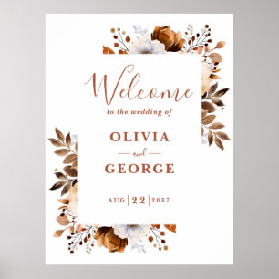 Rustic Fall Terracotta Floral Wedding Welcome Sign