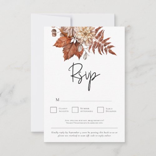 Rustic Fall Terracotta Florals QR Code Wedding    RSVP Card
