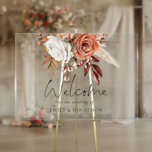 Rustic Fall Terracotta Florals Welcome To Wedding Acrylic Sign