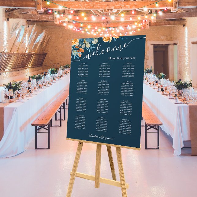 Rustic Fall Terracotta Navy Blue And Rust Wedding Foam Board (Creator Uploaded)