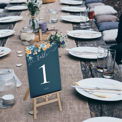 Rustic Fall Terracotta Navy Blue And Rust Wedding Table Number