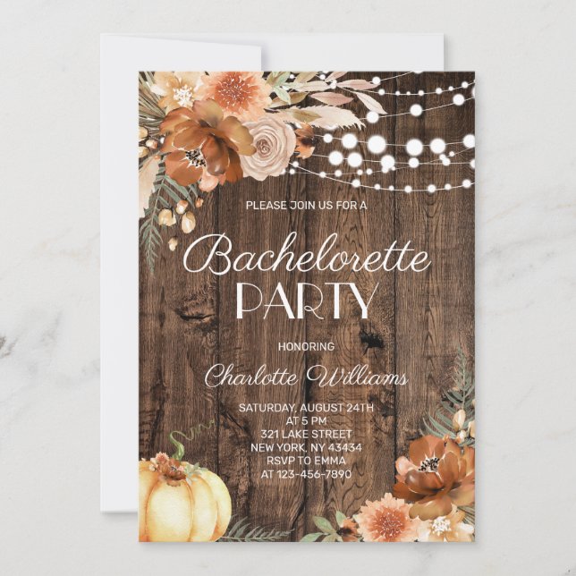 Rustic Fall Terracotta Pumpkin Bachelorette Party Invitation (Front)