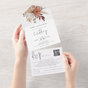 Rustic Fall Terracotta Rust Florals All In One Invitation