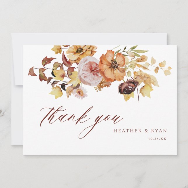 Rustic Fall Terracotta Wedding Thank You Cards (Front)