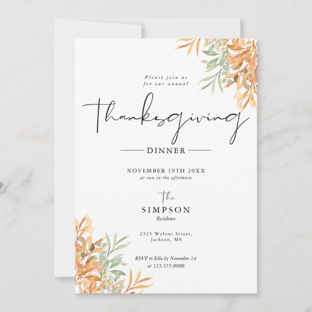 Rustic Fall Thanksgiving Dinner Holiday Card (Front)