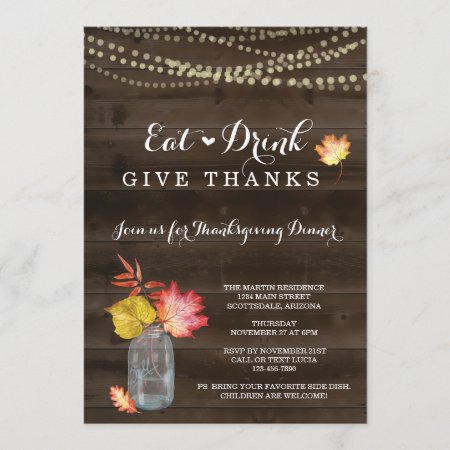 Rustic Fall Thanksgiving Dinner Party Invitation