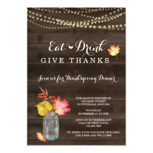 Rustic Fall Thanksgiving Dinner Party Invitation
