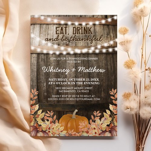 Rustic Fall Thanksgiving Dinner Paty Invitation