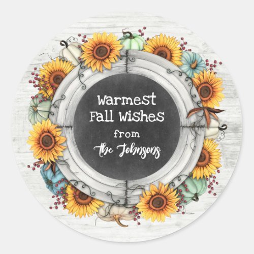 Rustic Fall Thanksgiving Sunflower Pumpkins Gift Classic Round Sticker