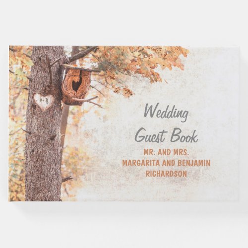 Rustic Fall Tree and Carved Heart Wedding Guest Book