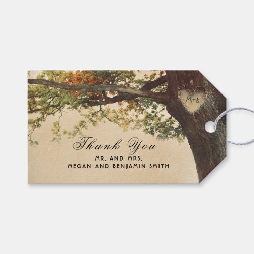 Rustic Fall Tree Carved Heart Wedding Gift Tags