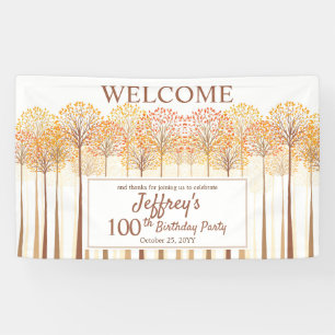 Rustic Fall Trees Terracotta 100th Birthday Party Banner