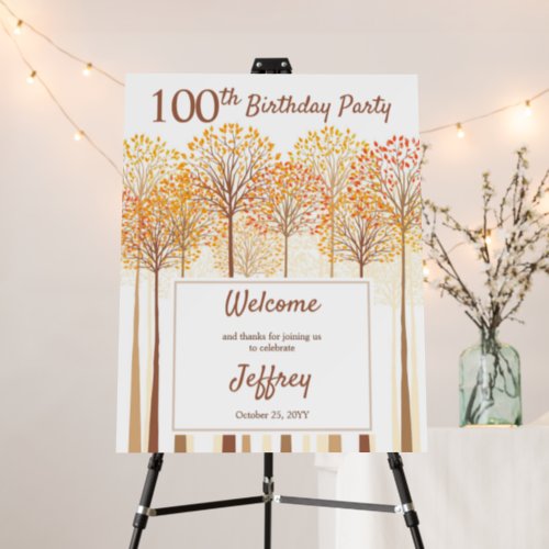 Rustic Fall Trees Terracotta 100th Birthday Party  Foam Board