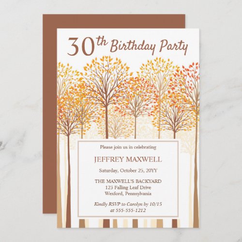 Rustic Fall Trees Terracotta 30th Birthday Party Invitation