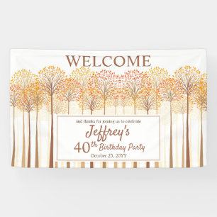 Rustic Fall Trees Terracotta 40th Birthday Party Banner