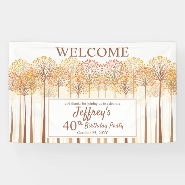 Rustic Fall Trees Terracotta 40th Birthday Party Banner (Horizontal)